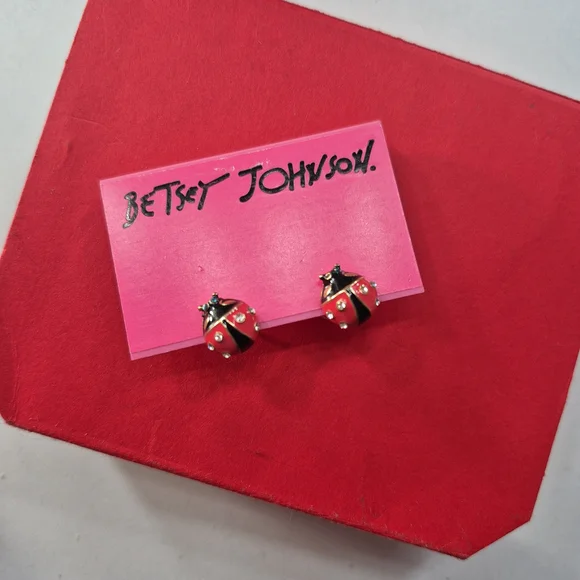 Betsey Johnson Red and Black Ladybug Stud Earrings - Picture 1 of 4